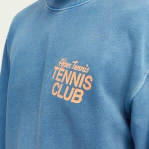 New  Scotch & Soda Sweatshirt Small Unisex Blue Garment Dyed Tennis Slogan
